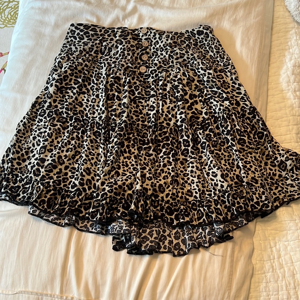 Merci Half Button Down Cheetah print mini skirt